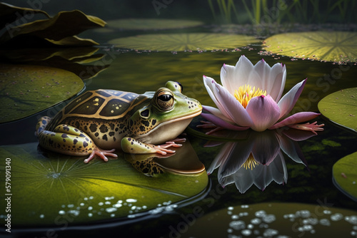 Cute Frog in a Water Pond © neuroART