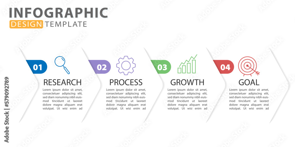 Fototapeta premium Infographic template. 4 Step timeline journey, Flat simple infographics design template. presentation graph. Business concept with numbers 4 options or steps vector illustration. 