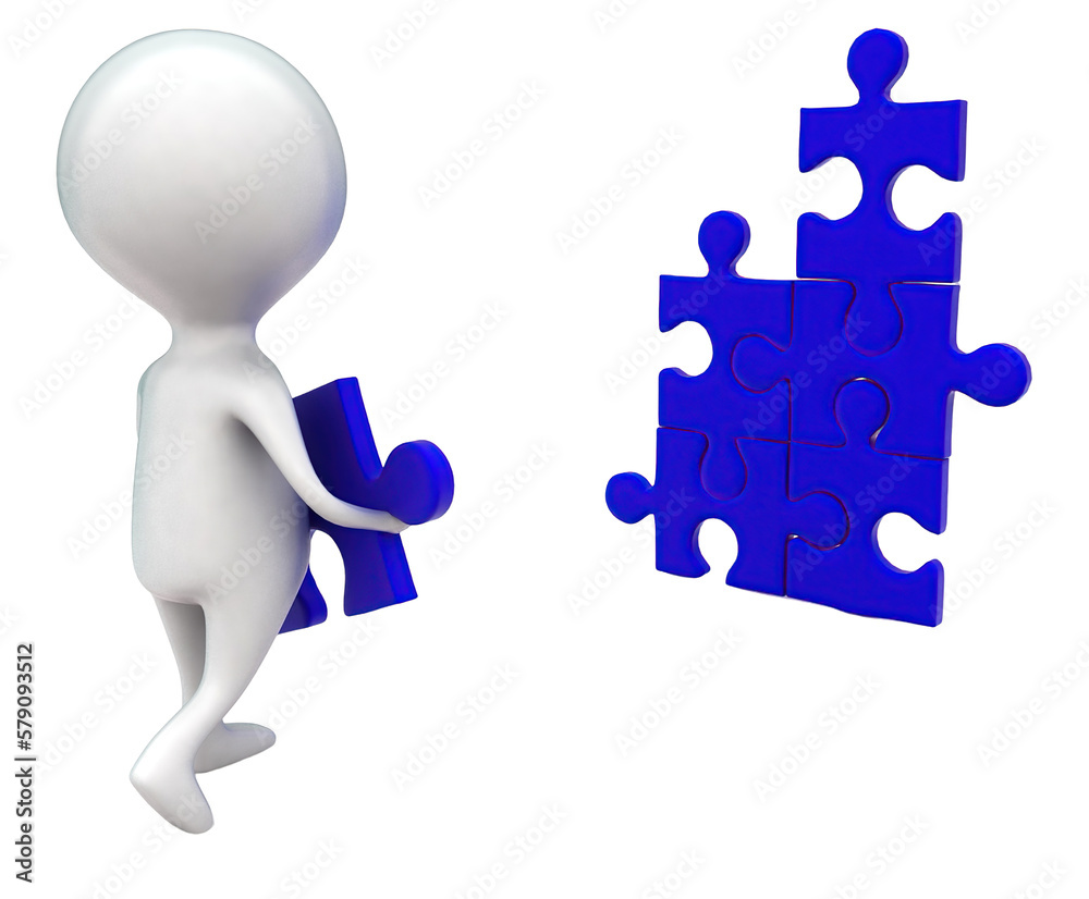3d man solving a puzzle concept 3d man solving a puzzle concept