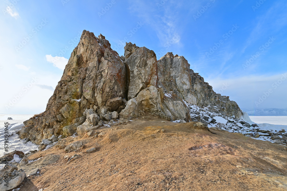 Shaman Rock on Olkhon Island During Winter at Lake Baikal
