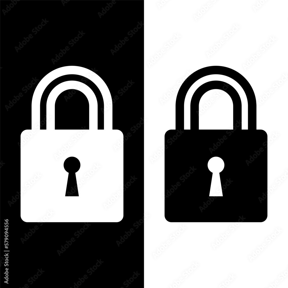 black and white padlock icon vector logo template, secure icon