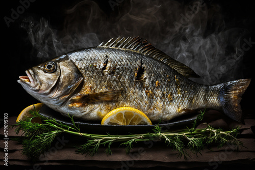 grilled fish, created by a neural network, Generative AI technology photo