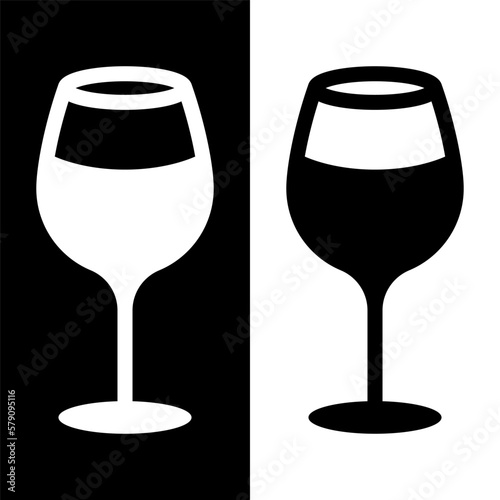 black and white wine glasses icon, wine glassware vector logo illustration for graphic and web design