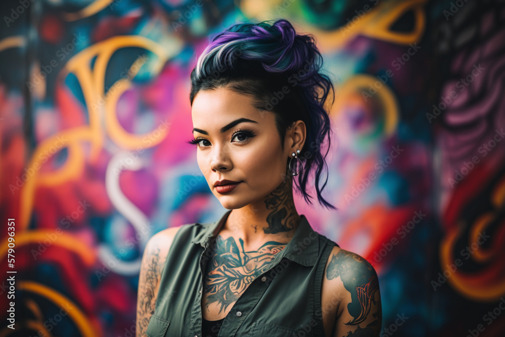 AI Generated Beauty Portrait of pretty girl with short hair and cool tattoos,  looking into a camera. 33479473 Stock Photo at Vecteezy