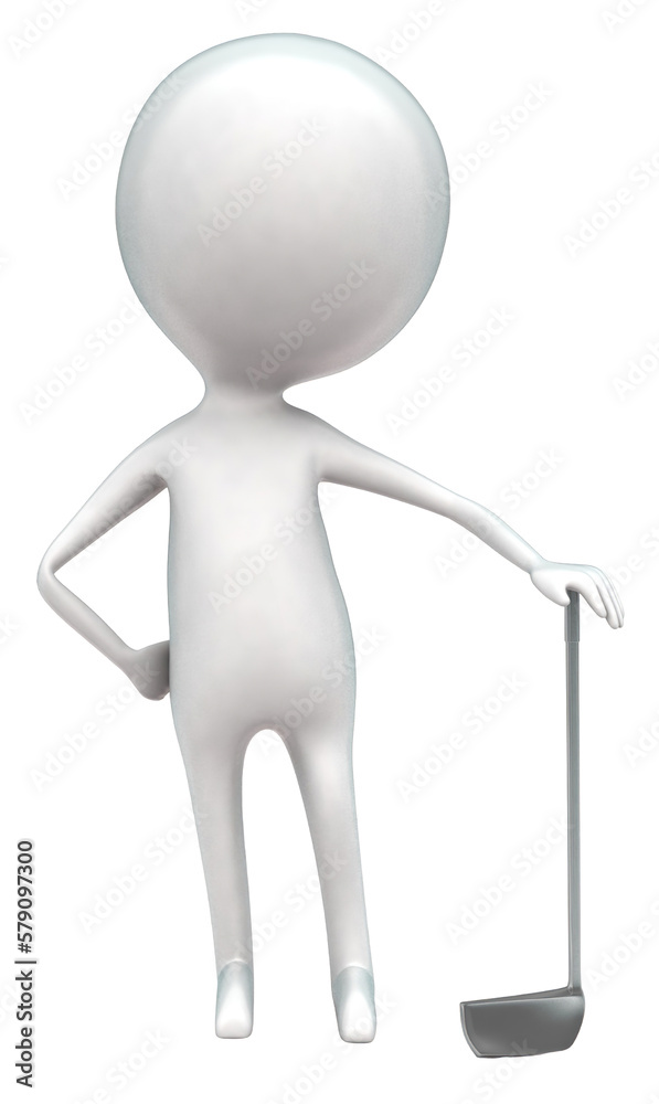 3d man holding golf stick in hands concept 3d man holding golf stick in hands concept