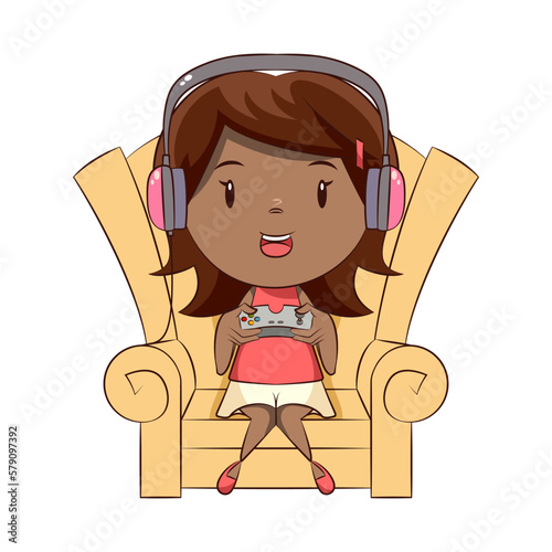 Little girl playing video games