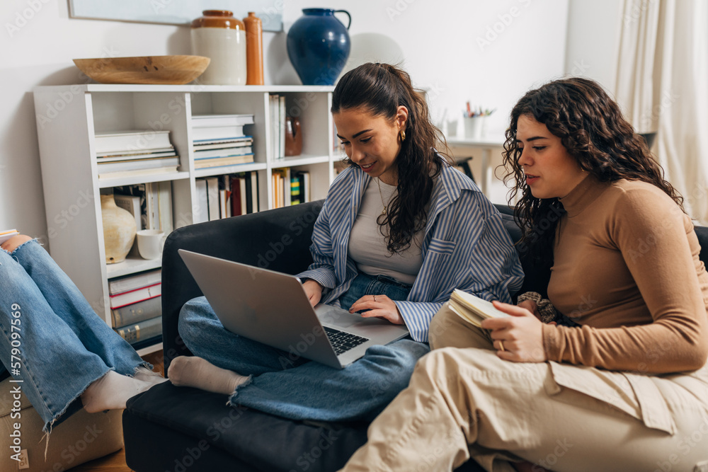 College students study together at home College students study together at home