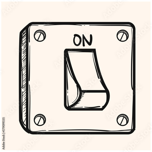 electric switch on / cartoon vector and illustration, black and white, hand drawn, sketch style, isolated on white background.