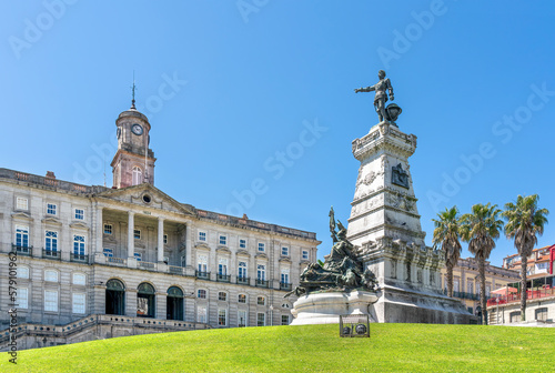 Infante Don Henrique square in Porto, Portugal - Palacio da Bolsa (Exchance Palace in English) in Oporto Old Town, Ribeira District. photo