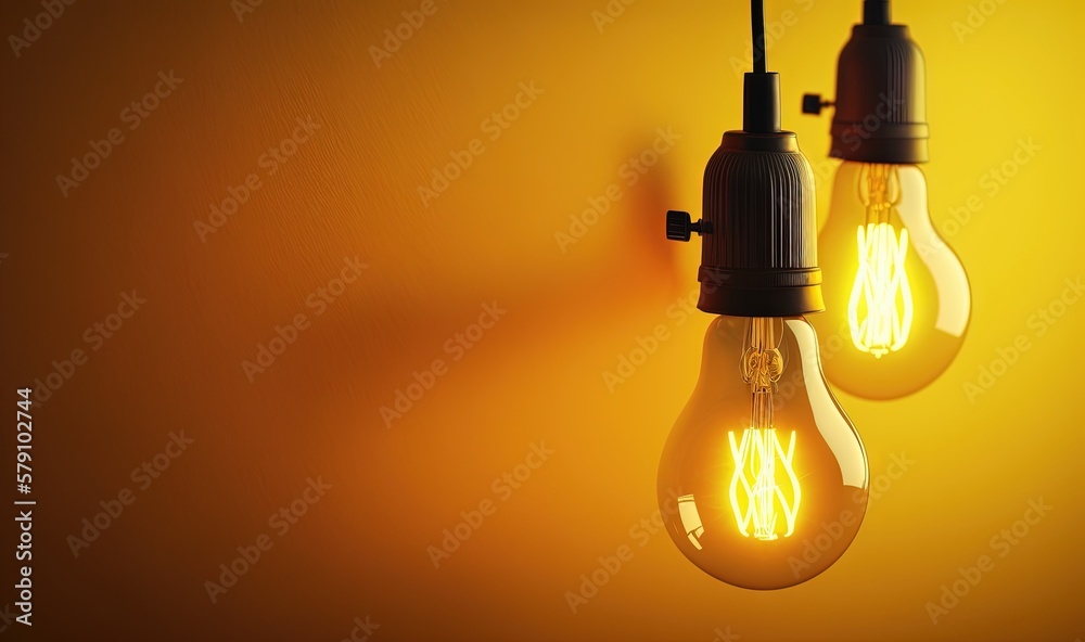 a couple of light bulbs that are on a yellow wall with a yellow wall in the background and a yellow wall in the foreground. generative ai a couple of light bulbs that are on a yellow wall with a yellow wall in the background and a yellow wall in the foreground. generative ai