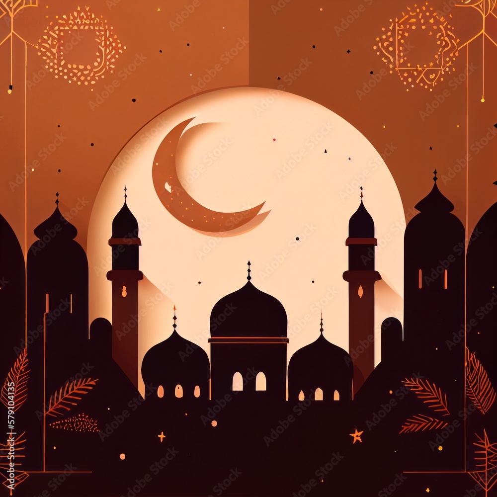 Arabic poster. Holy month of Ramadan. islamic background. Cinnamon sand design traditional arabic. blessed holiday Eid Mubarak. generative ai