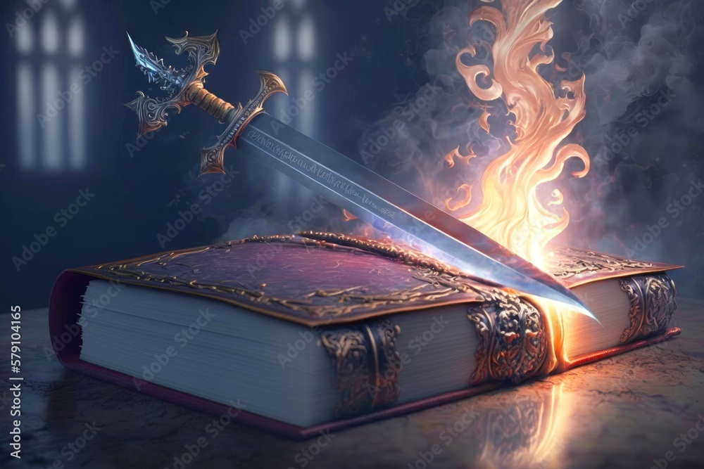 The Bible Word of God Sword of Fire the Gospel of Salvation Stock