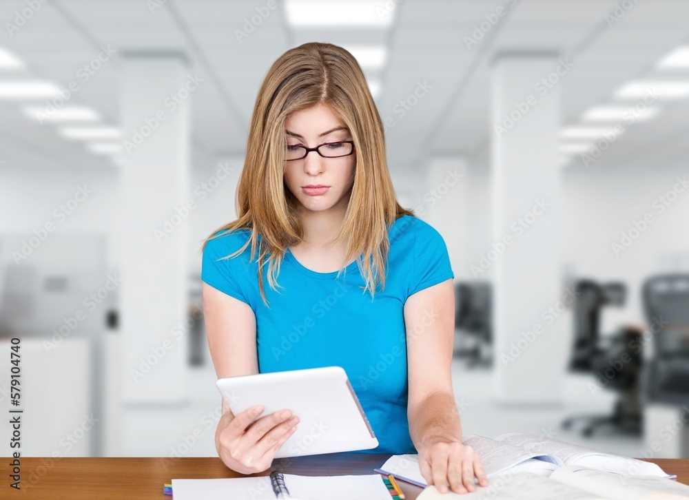 Modern Office background: Business woman Working Modern Office background: Business woman Working