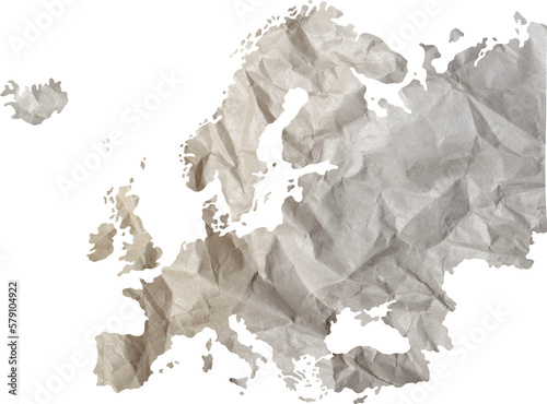 Europe map paper texture cut out on transparent background.
