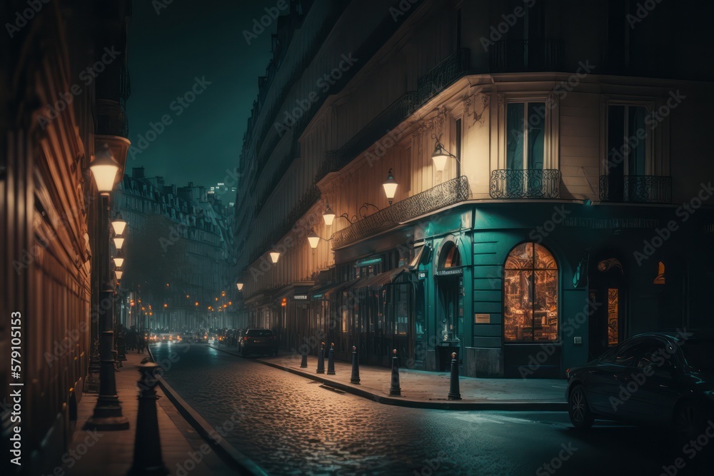 European City Streets at Night. Generative AI