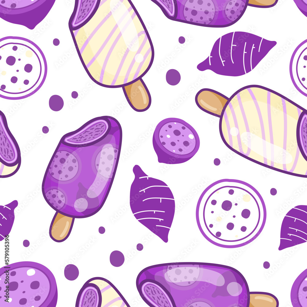 seamless pattern taro ice-cream stick isolate on white background. Vector illustration.