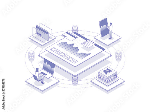 Investment analytics Isometric Illustration Lineal Color. Suitable for Mobile App, Website, Banner, Diagrams, Presentation, and Other Graphic Assets.