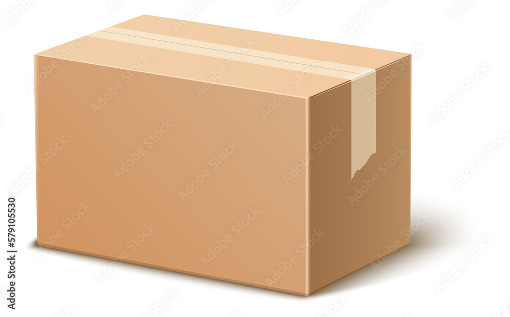 Closed cardboard box mockup. Sealed parcel package in realistic style Closed cardboard box mockup. Sealed parcel package in realistic style
