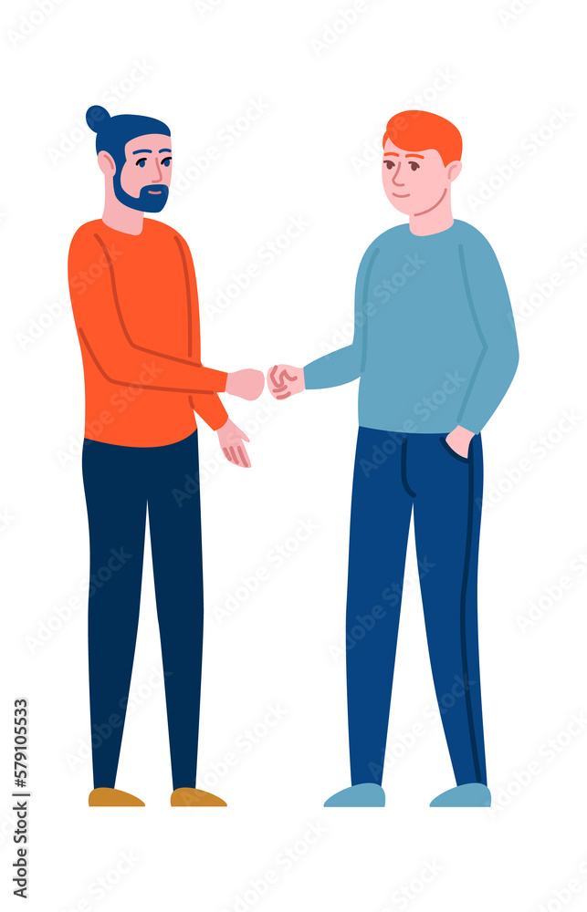 Men bump fists. Friends touching hands in greeting gesture Men bump fists. Friends touching hands in greeting gesture