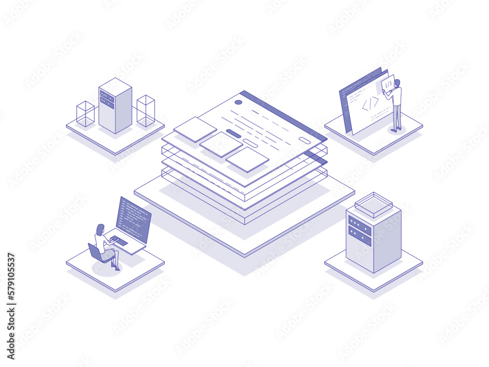 Product development Isometric Illustration Lineal Color. Suitable for Mobile App, Website, Banner, Diagrams, Presentation, and Other Graphic Assets.
