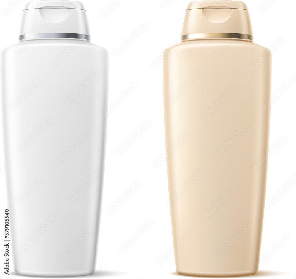 Cosmetic bottle with flip lid mockup. Silver golden plastic container. Realistic package design Cosmetic bottle with flip lid mockup. Silver golden plastic container. Realistic package design