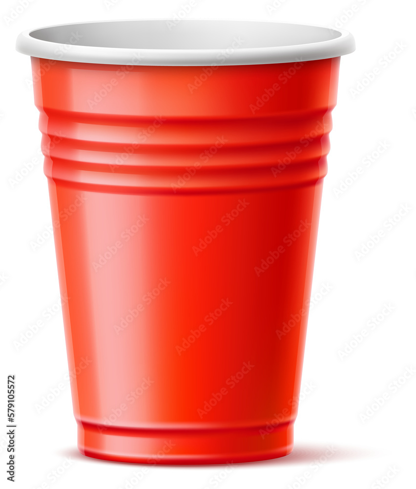 Red plastic cup mockup. Disposable container for takeaway drink Red plastic cup mockup. Disposable container for takeaway drink