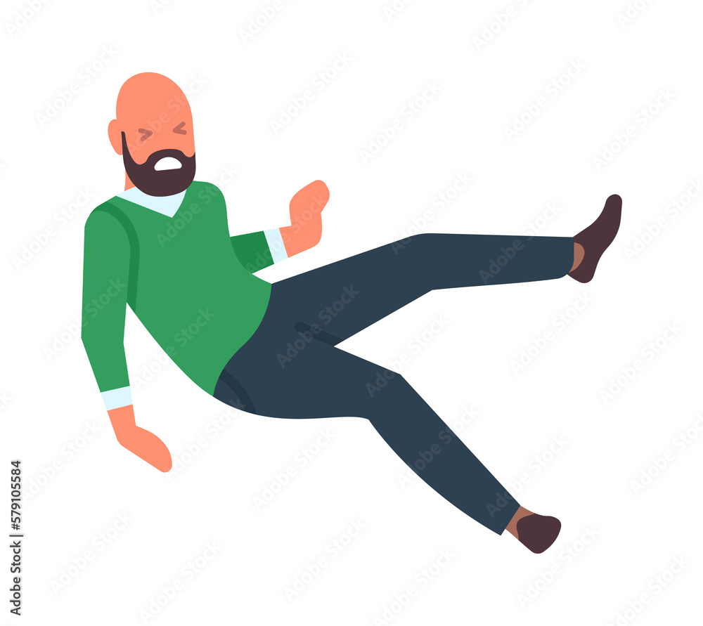 Scared man falling. Person crush on floor. Bad luck concept Scared man falling. Person crush on floor. Bad luck concept