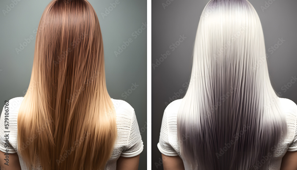 Salon hairstyle, Color hair. Before and after health treatment care