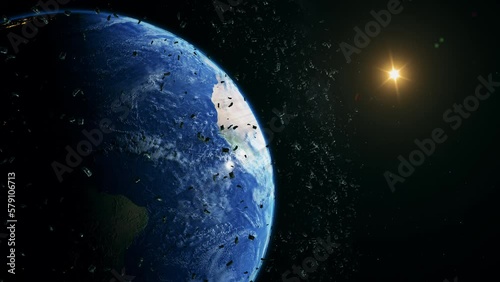 Debris around the Earth. Artist's visualization of the problem of space debris in orbit.