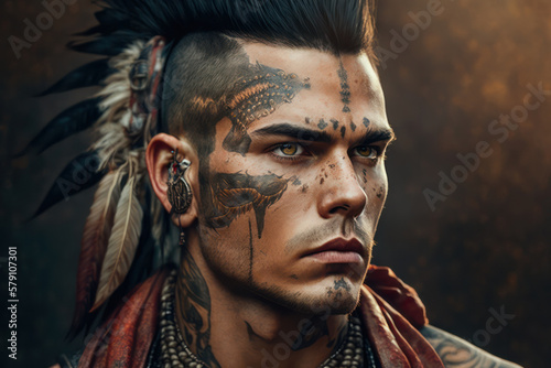 Indian warrior portrait. Generative AI