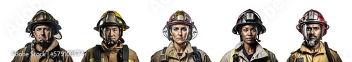 Set of diverse firefighters isolated on white background - Fictional Person, Generative AI © comicsans