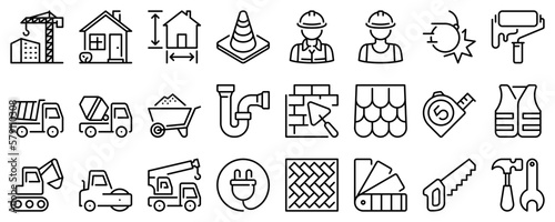 Line icons about construction on transparent background with editable stroke.