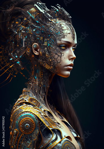 A futuristic cyborg woman with robotic implants (Generative AI – 12)