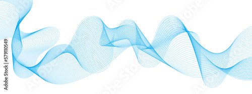 Abstract colorful blue lines on transparent background. Blending gradient colors. Digital frequency track equalizer. Line art. Vector illustration.