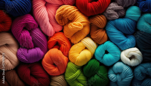 different colors of yarn for knitting in rows. Knitting concept. generative AI