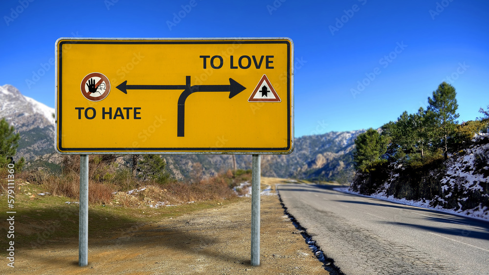 Street Sign TO LOVE versus TO HATE Street Sign TO LOVE versus TO HATE