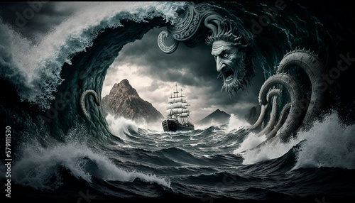 Navigating the Perilous Waters: Odysseus Braving Scylla and Charybdis
