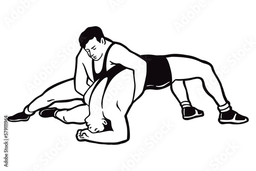 Fototapeta Naklejka Na Ścianę i Meble -  Greco-Roman wrestling - vector illustration - Out line