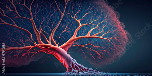 3D illustration of new blood vessel formation - Generative AI photo