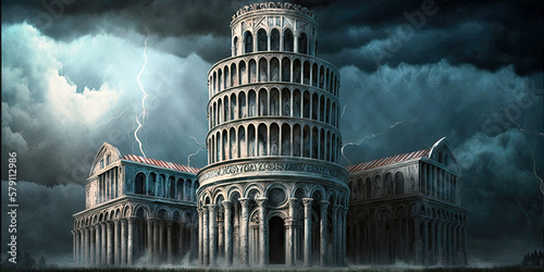 Papier peint The iconic Leaning Tower of Pisa after a natural disaster - Generative AI