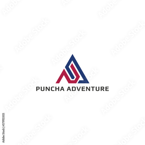 Abstract initial letter PA or AP logo in red-blue color isolated in white background applied for sports adventure logo also suitable for the brands or companies have initial name AP or PA.