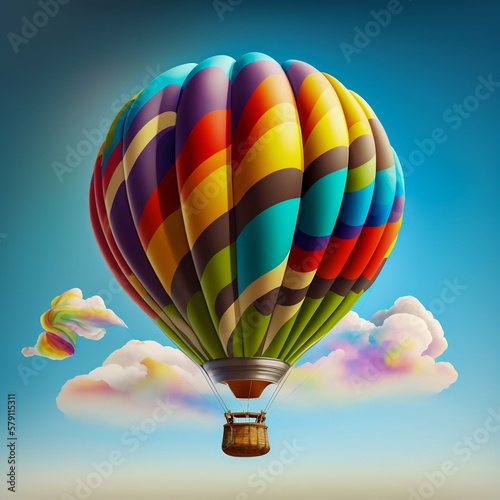Air hot balloon in the blue blue sky. Generative AI