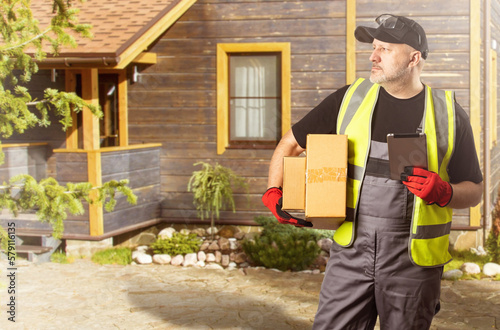 Courier man. Guy with packa...