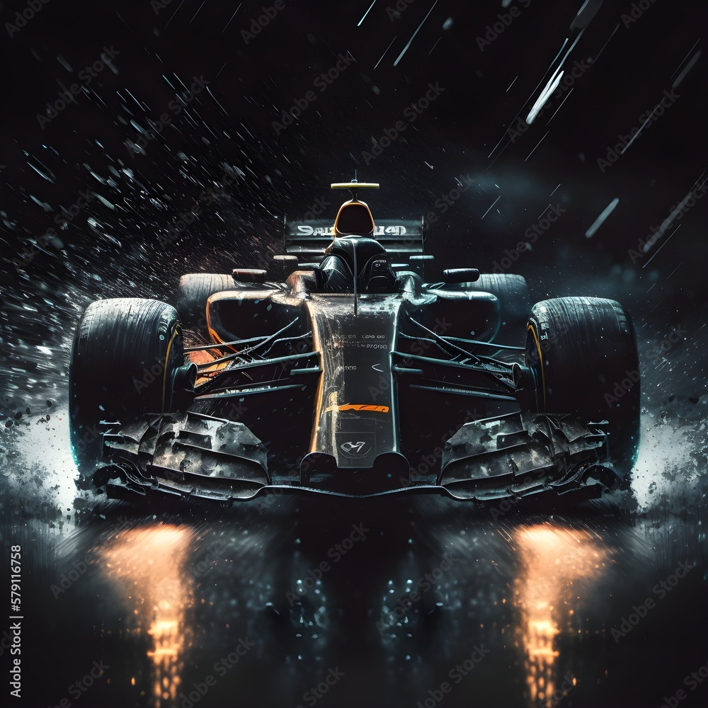 Naklejka premium Formula race car in the formula race car in the rain