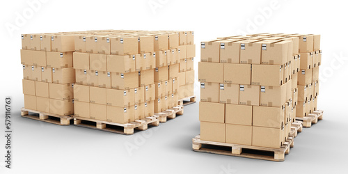 Pallets with boxes. Wooden ...