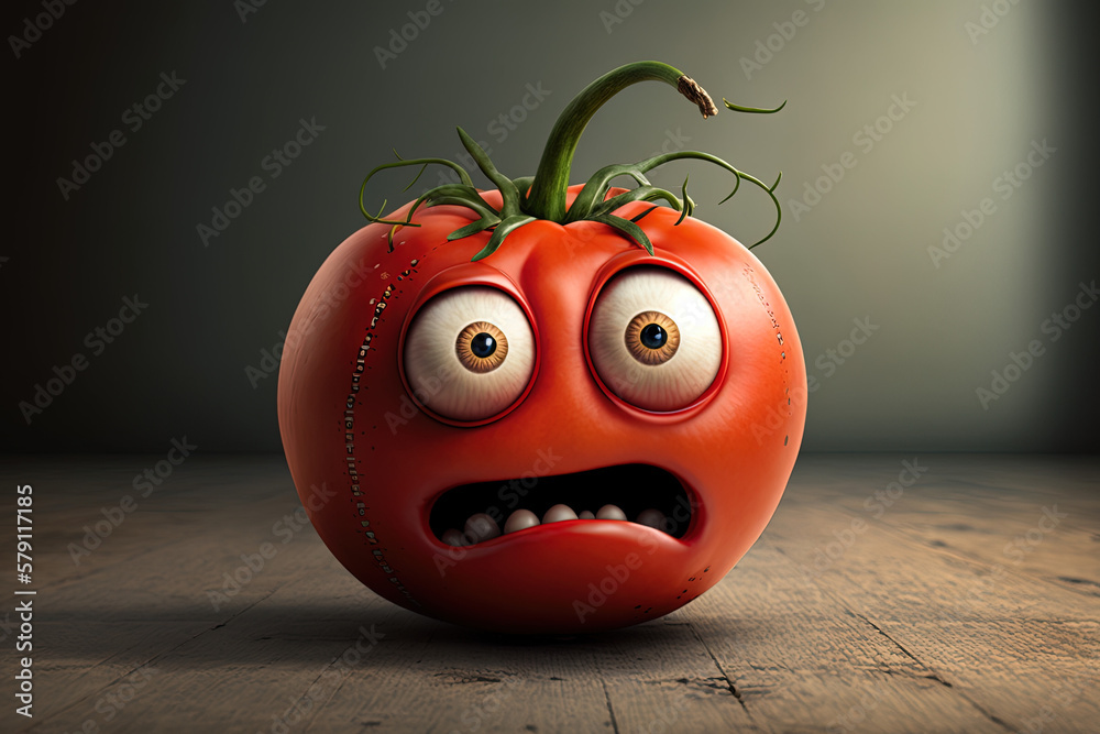 Lustige Tomate mit Gesicht und Hände, Generative AI Stock Illustration