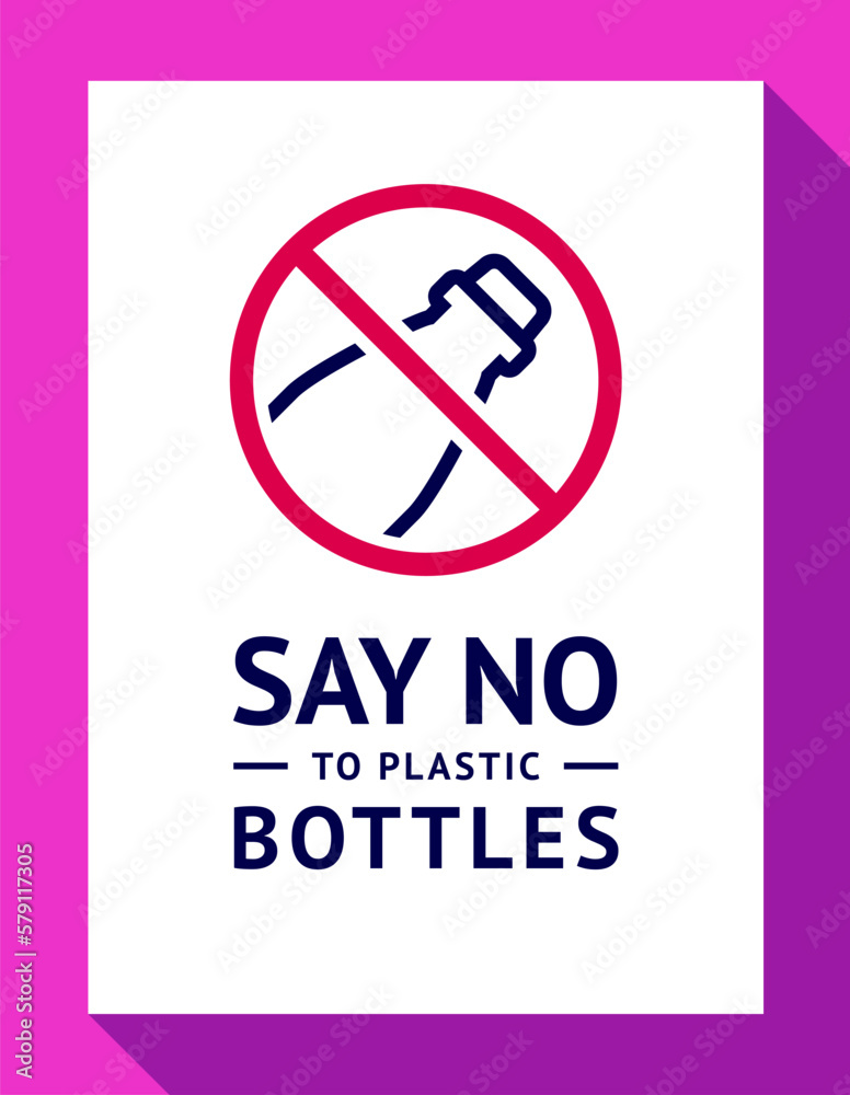 No plastic bottle forbidden poster, modern prohibited sticker