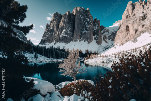 Winter Mountain Landscape. Generative ai
