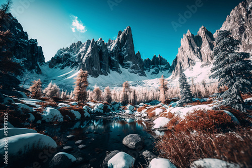 Winter Mountain Landscape. Generative ai