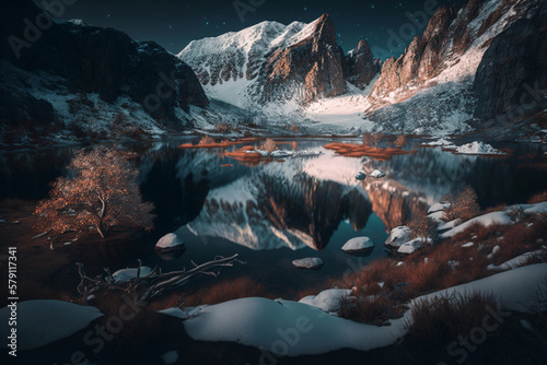 Winter Mountain Landscape. Generative ai